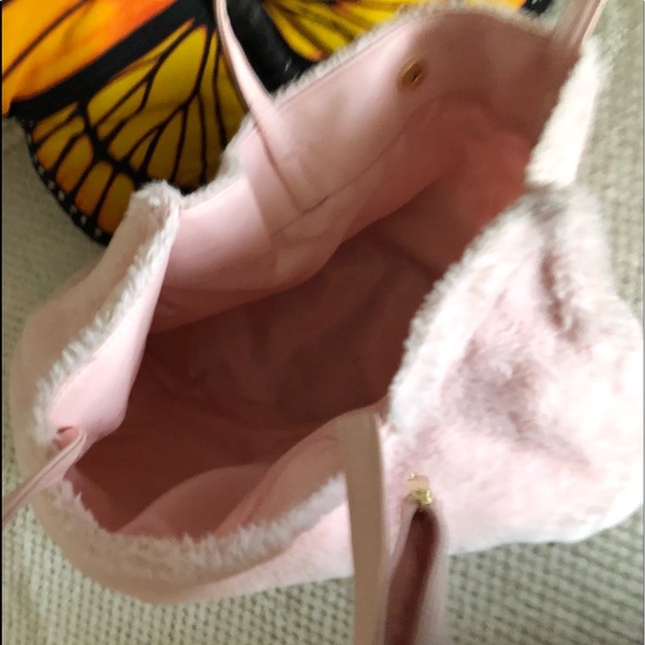 Fuzzy pink bag with attached leather bag - Picture 2 of 3